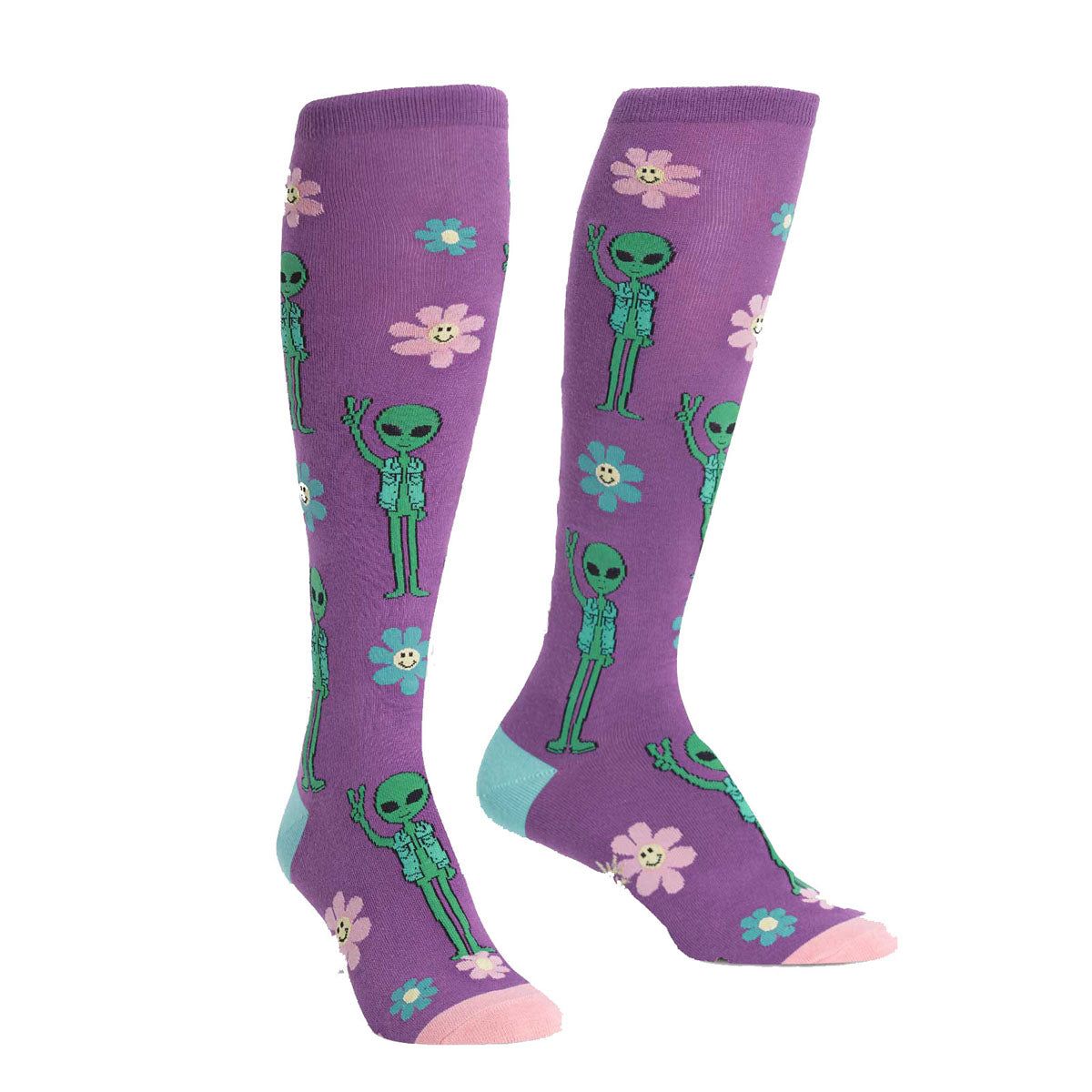 Peace Out ハイソックス レディース 靴下 パープル 総柄 F0440