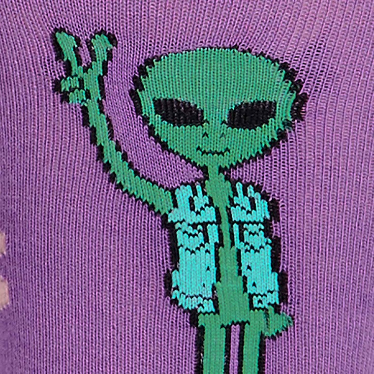 Peace Out ハイソックス レディース 靴下 パープル 総柄 F0440