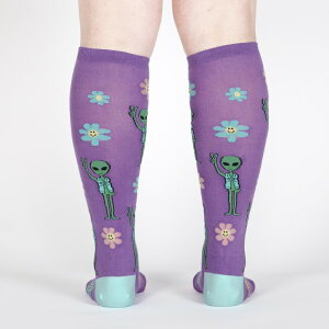 Peace Out ハイソックス レディース 靴下 パープル 総柄 F0440