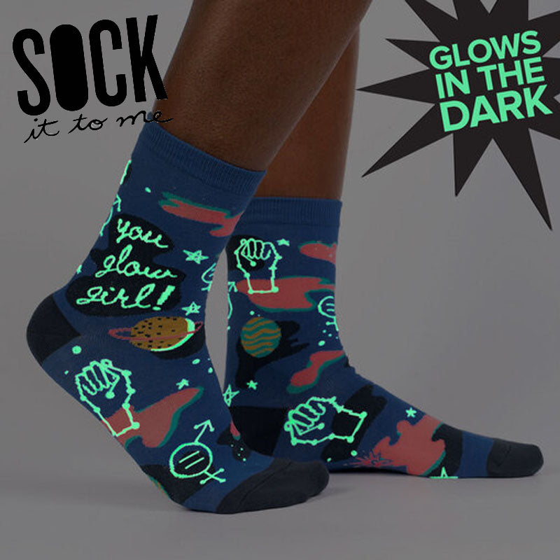 You Glow Girl 暗いところで光る!クルーソックス ソックス レディース 靴下 総柄 w0246