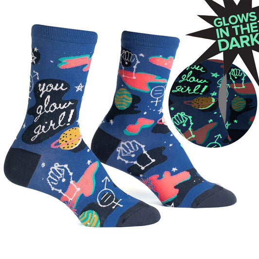 You Glow Girl 暗いところで光る!クルーソックス ソックス レディース 靴下 総柄 w0246